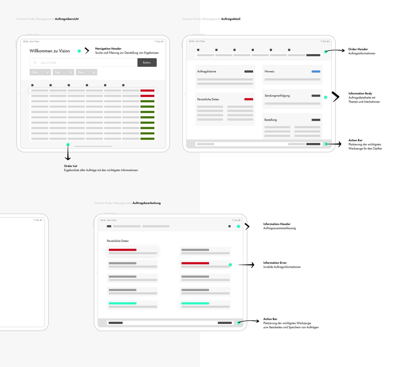 Wireframing Auftragsliste